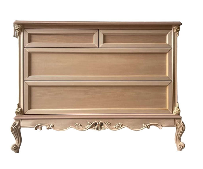 Cassettiera 4 cassetti classica barocco legno grezzo 134x56x102 - Mobili 2G