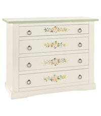 Cassettiera 4 cassetti legno shabby bianco decori 115x50x90 - Mobili 2G