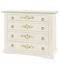 Cassettiera 4 cassetti legno shabby bianco decori 115x50x90 - Mobili 2G