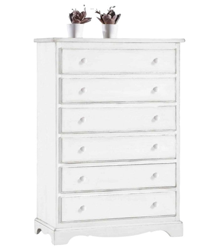 Cassettiera 6 cassetti legno shabby bianco 97x49x140 - Mobili 2G