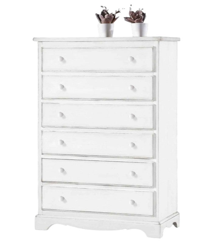 Cassettiera 6 cassetti legno shabby bianco 97x49x140 - Mobili 2G