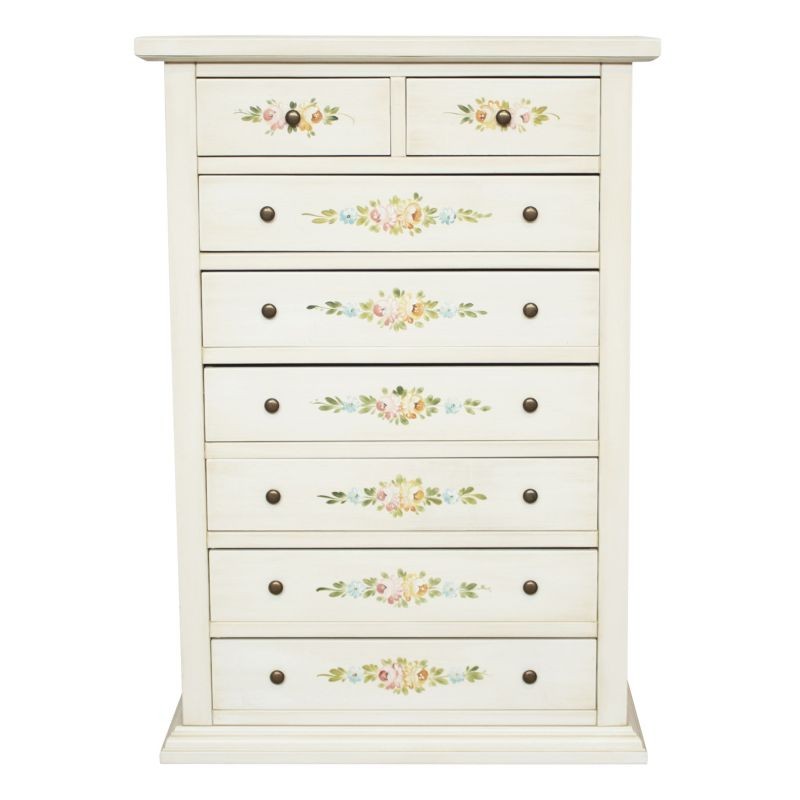 Cassettiera 8 cassetti legno shabby bianco anticato decori 87x40x125 - Mobili 2G