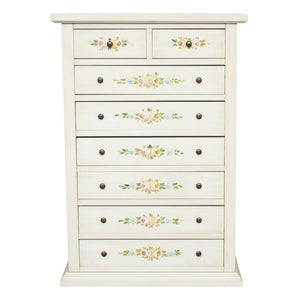 Cassettiera 8 cassetti legno shabby bianco anticato decori 87x40x125 - Mobili 2G