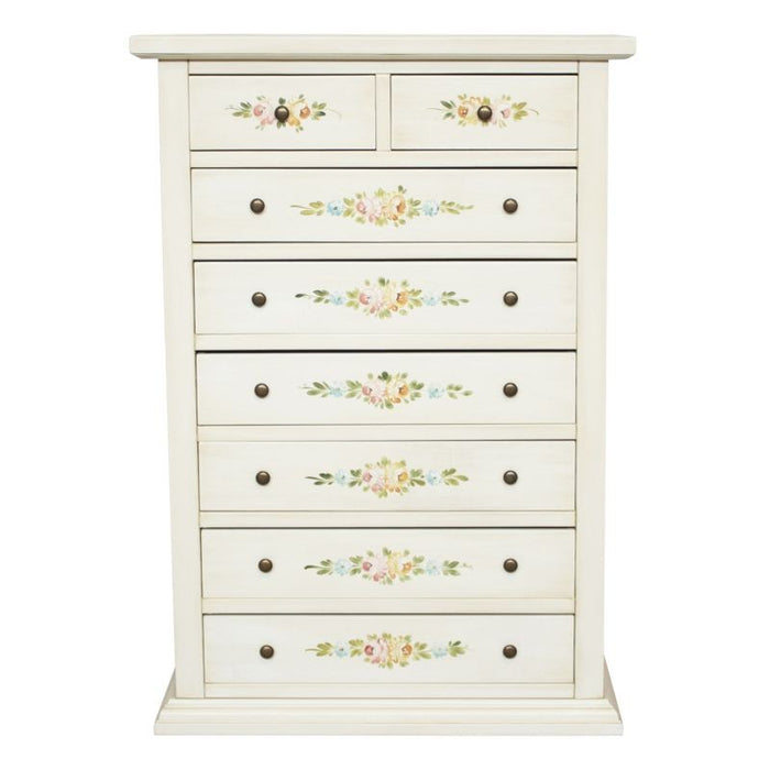 Cassettiera 8 cassetti legno shabby bianco anticato decori 87x40x125 - Mobili 2G