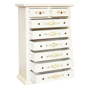 Cassettiera 8 cassetti legno shabby bianco anticato decori 87x40x125 - Mobili 2G