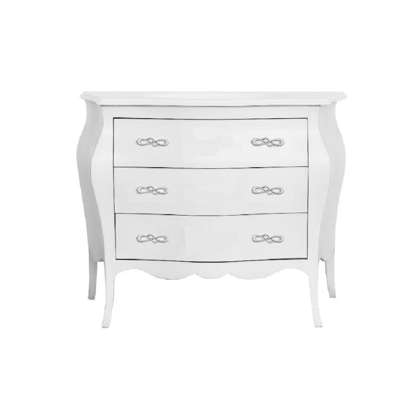 Cassettiera sagomata 3 cassetti legno shabby bianco 99x41x85 - Mobili 2G