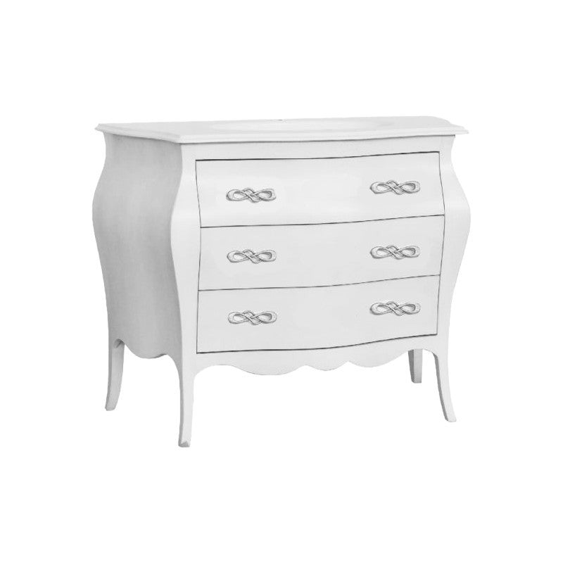 Cassettiera sagomata 3 cassetti legno shabby bianco 99x41x85 - Mobili 2G