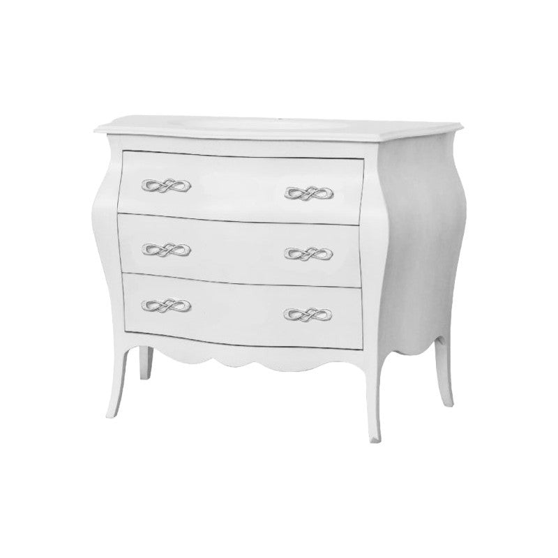 Cassettiera sagomata 3 cassetti legno shabby bianco 99x41x85 - Mobili 2G