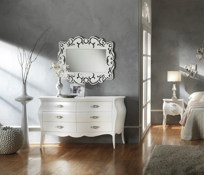 ComÃ’ bombato classico 6 cassetti shabby bianco opaco 162x58x85