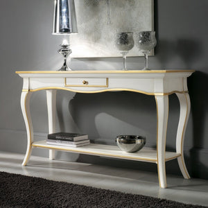 Consolle 1 cassetto legno bianco oro shabby 135x47x80 - Mobili 2G