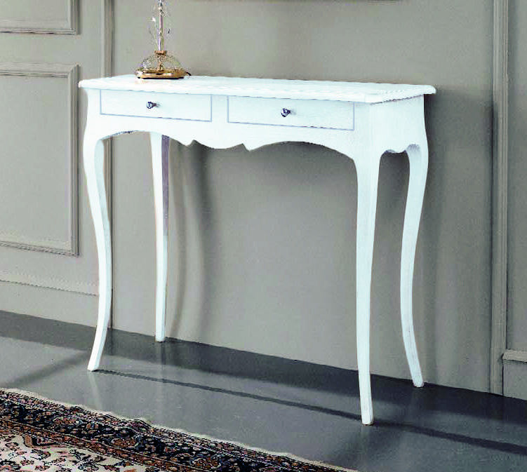 Consolle arte povera 2 cassetti in legno bianco l .96 h 80 p. 41 - Mobili 2G