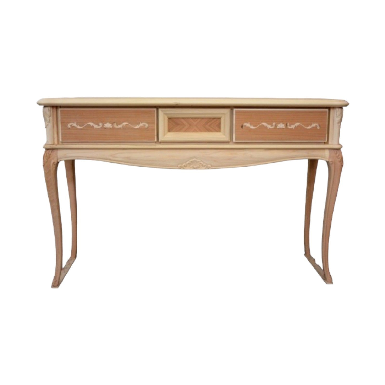 Consolle classica 3 cassetti intarsiata legno grezzo l.131 p.39 h.81 - Mobili 2G