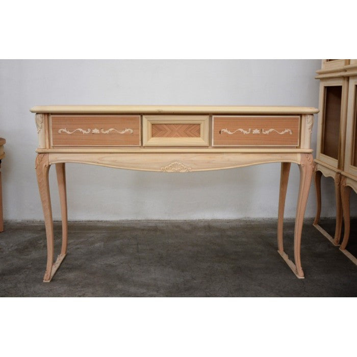 Consolle classica 3 cassetti intarsiata legno grezzo l.131 p.39 h.81 - Mobili 2G