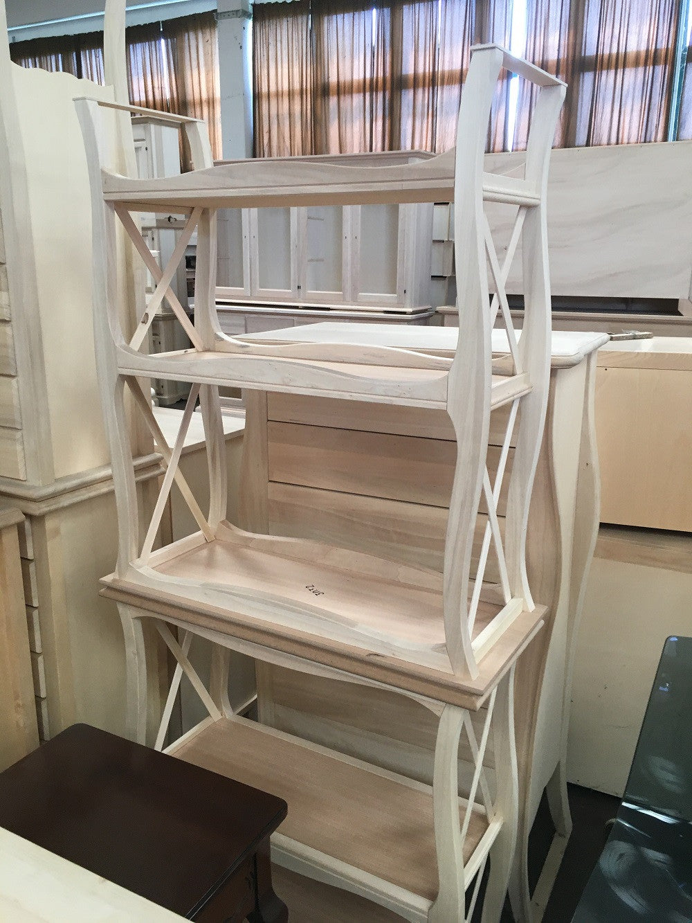 Consolle etagere in legno classico grezzo l.82 p.34 h.91