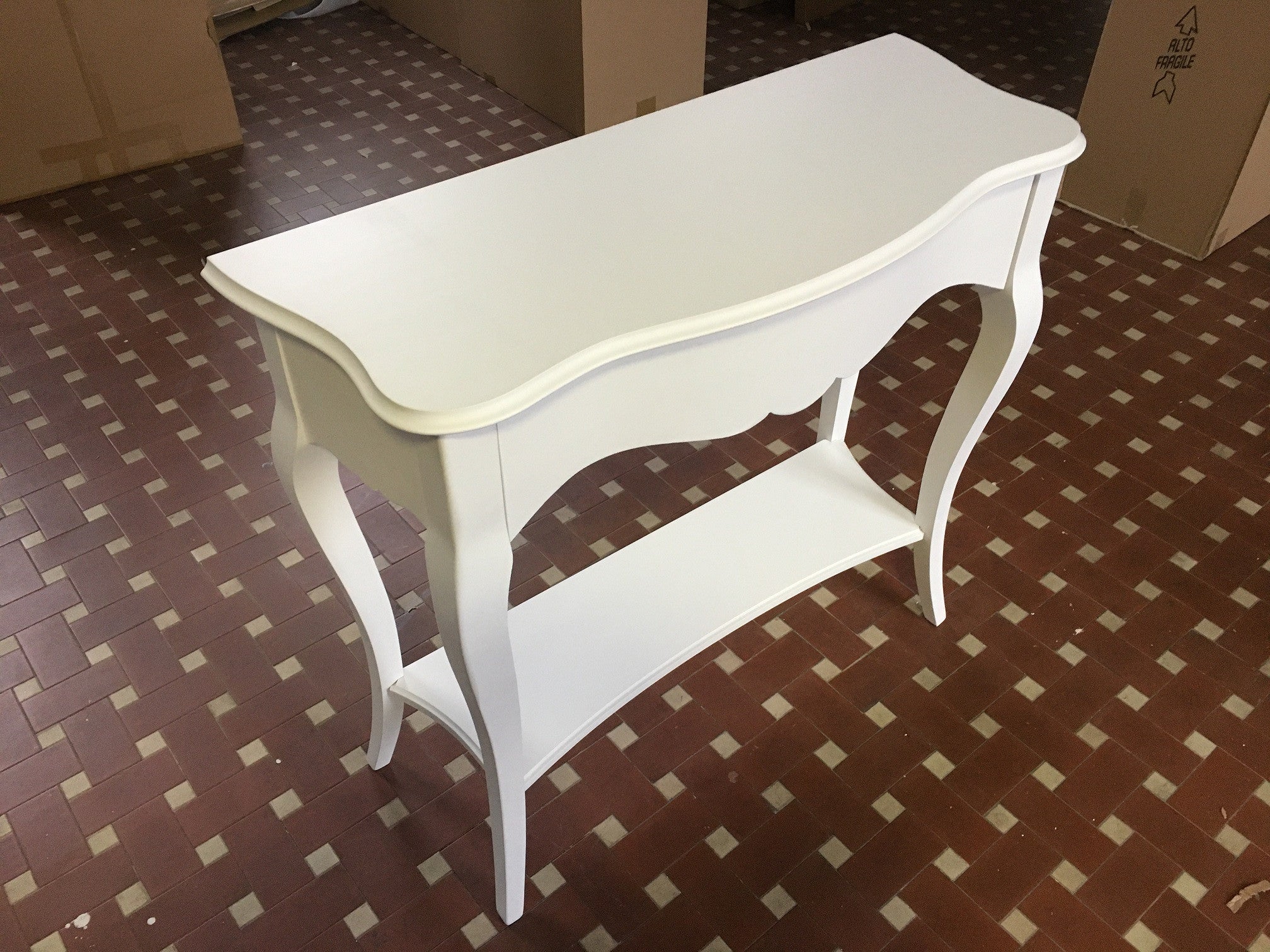 Consolle shabby chic bianco opaco con specchio