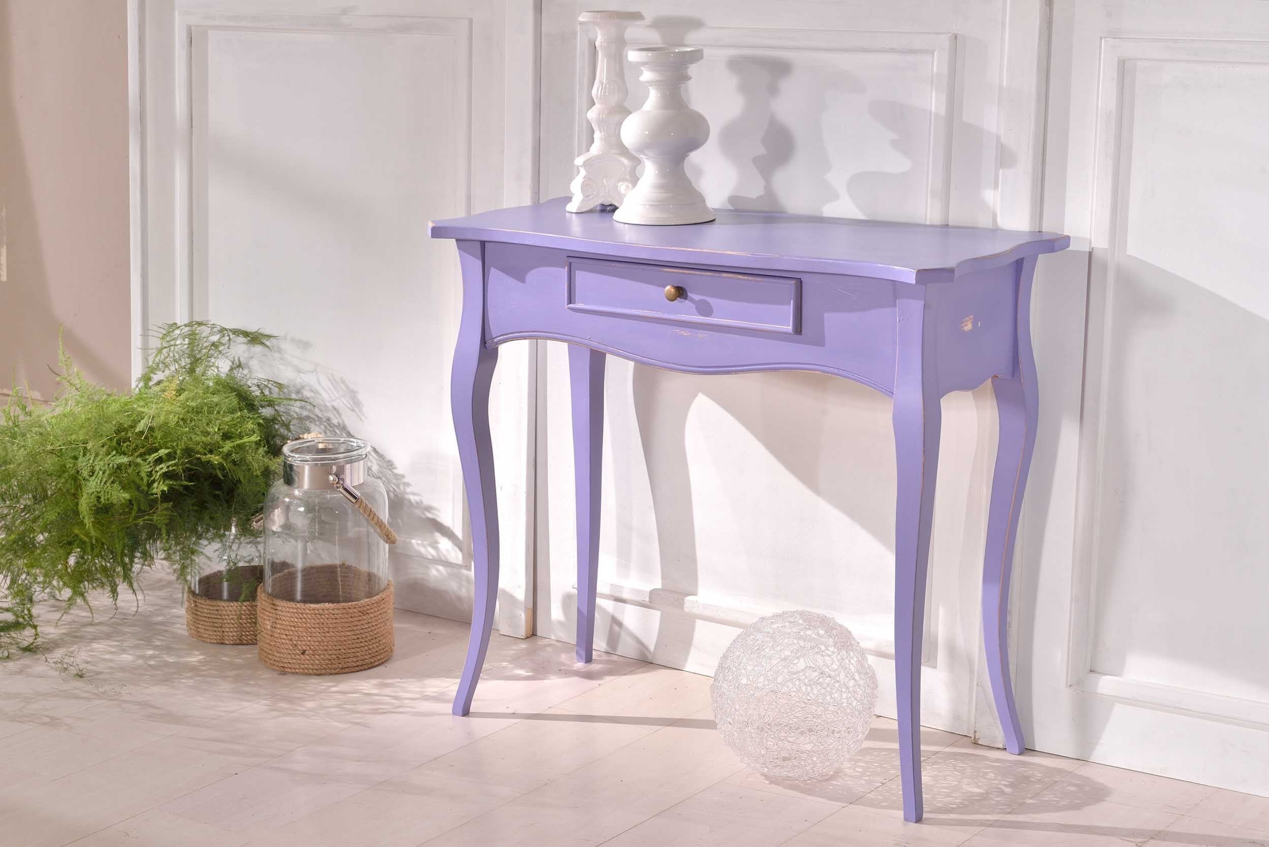 Consolle shabby legno consumata lavanda 87x38x77