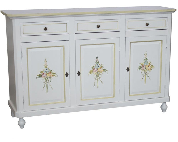  credenza 2 ante legno bianca decorata filo verde 150x43x98 - Mobili 2G