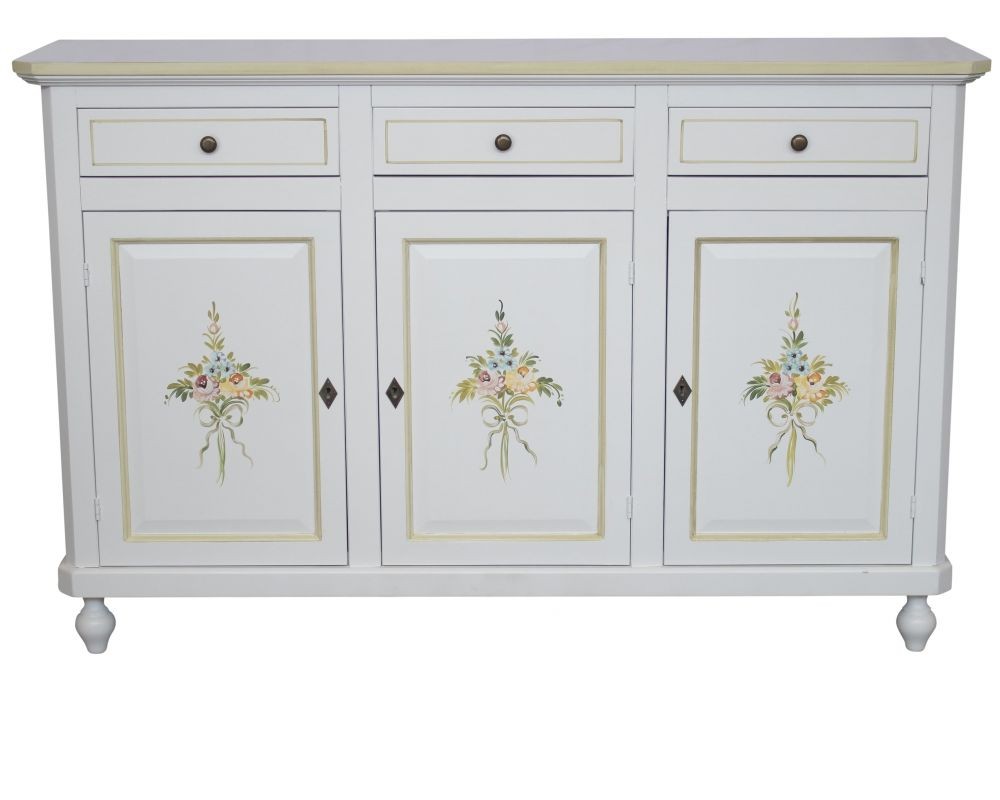  credenza 2 ante legno bianca decorata filo verde 150x43x98 - Mobili 2G