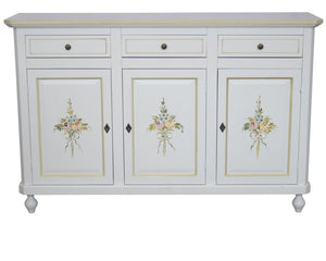  credenza 2 ante legno bianca decorata filo verde 150x43x98 - Mobili 2G