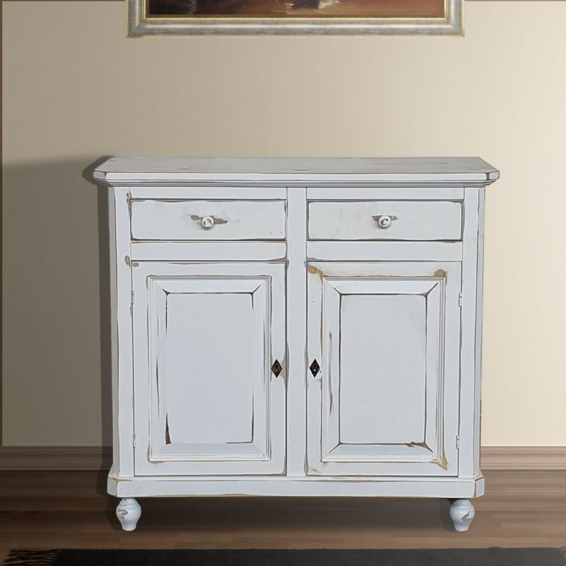 Credenza 2 ante legno shabby bianco consumato 104x43x98 - Mobili 2G