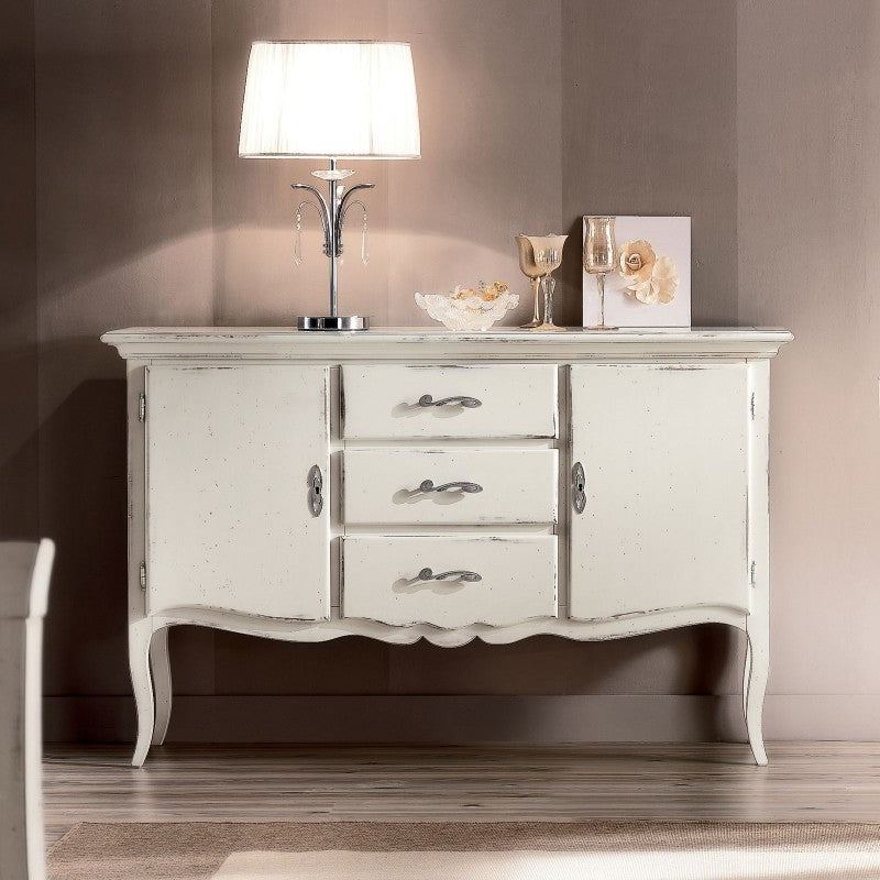 Credenza 2 porte 3 cassetti legno shabby bianco 150x45x96 - Mobili 2G