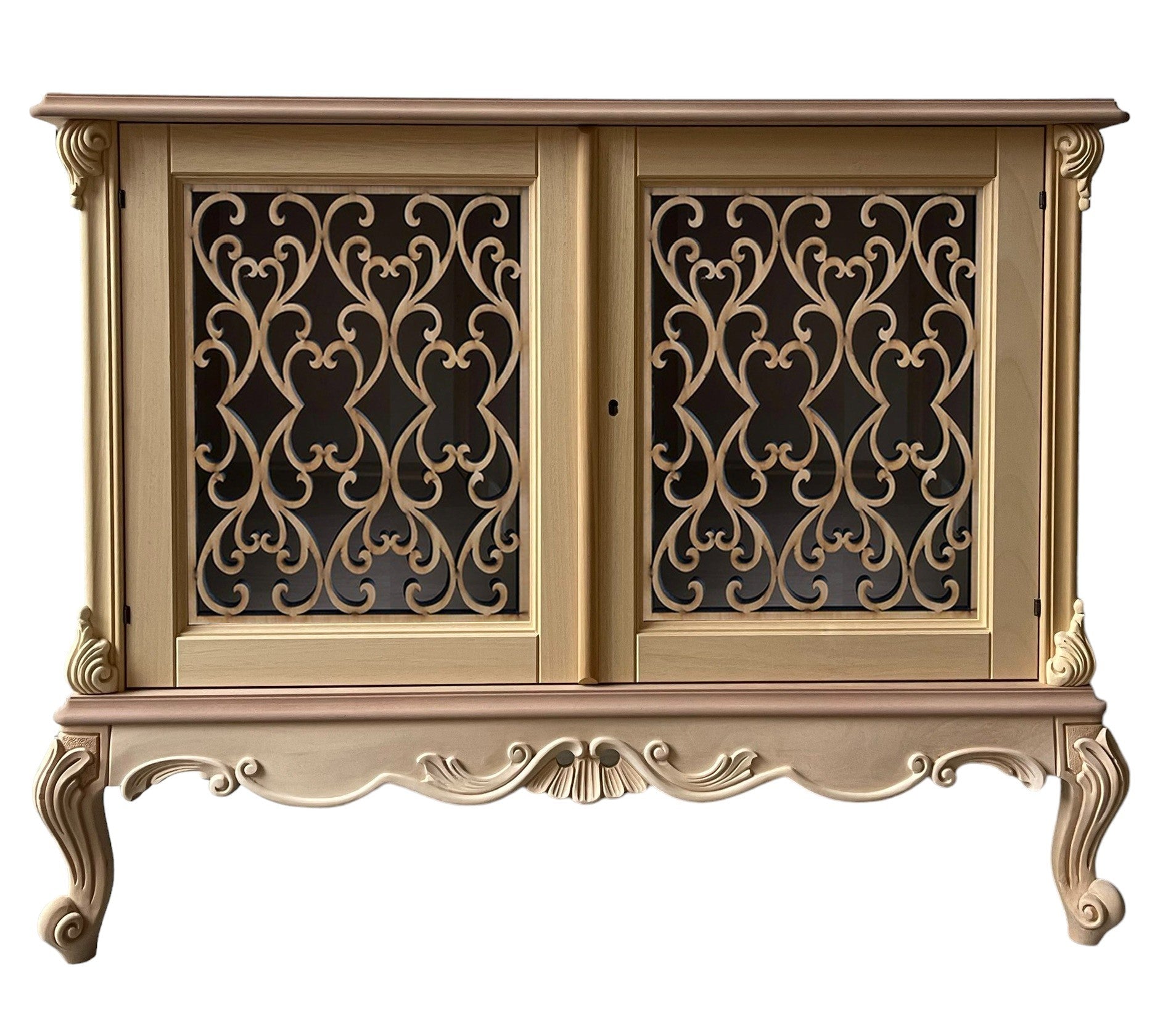 Credenza 2 porte classica barocco legno grezzo incisa 118x56x92 - Mobili 2G