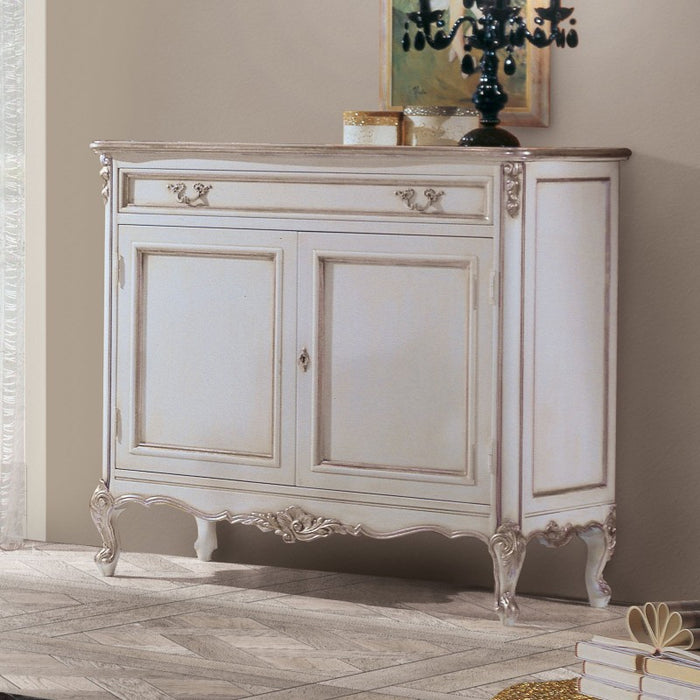 Credenza 2 porte classica legno shabby bianco argento 130x62x107