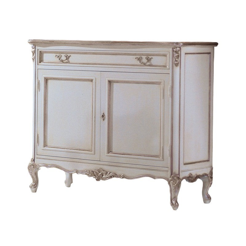 Credenza 2 porte classica legno shabby bianco argento 130x62x107