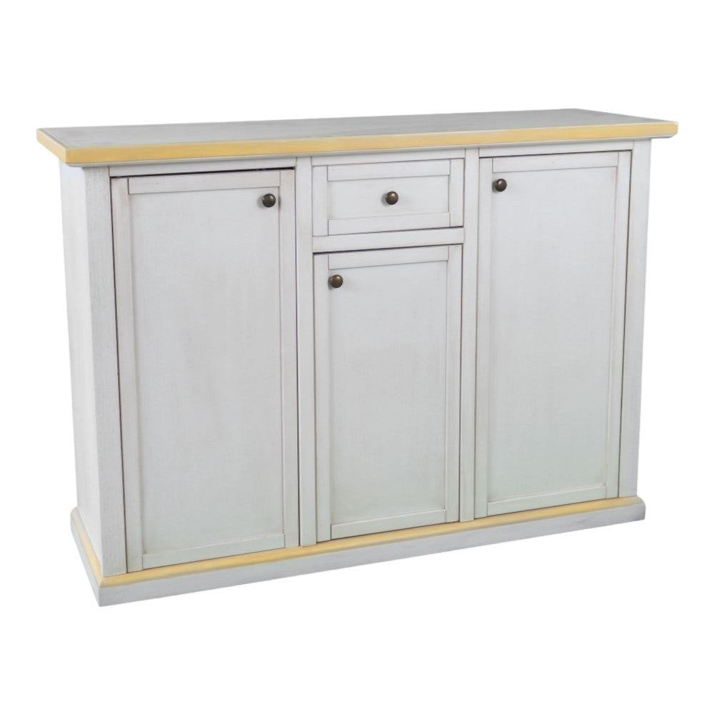 Credenza 3 porte 1 cassetto bianco anticato filo ocra 120x39x85 - Mobili 2G