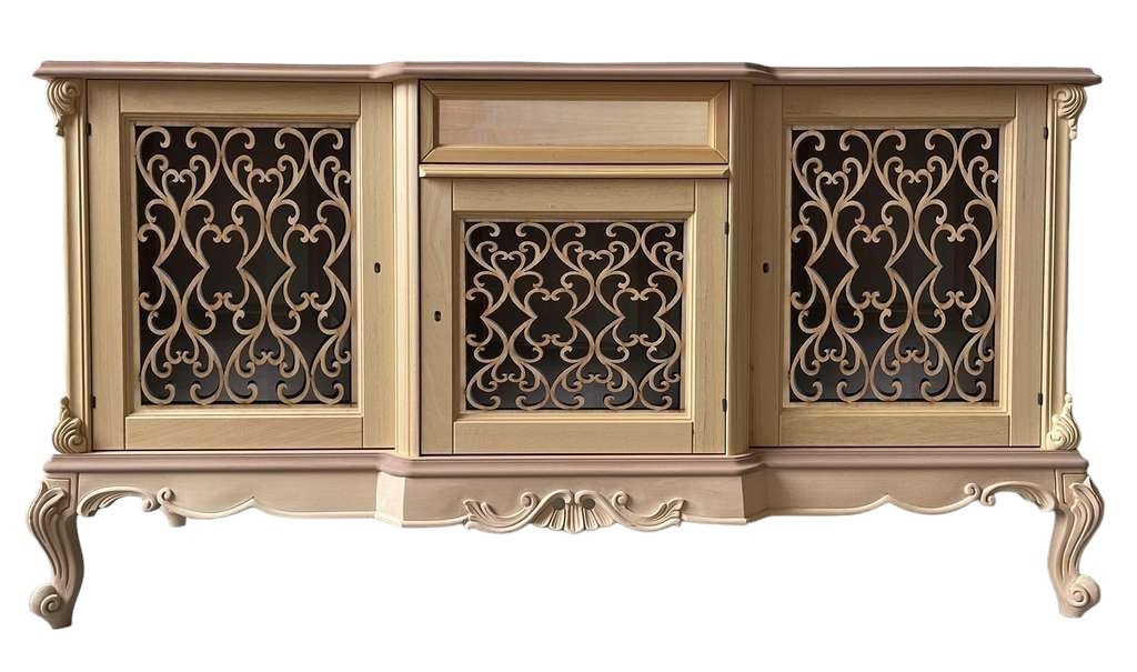 Credenza 3 porte 1 cassetto classica barocco legno grezzo incisa 174x60x92 - Mobili 2G