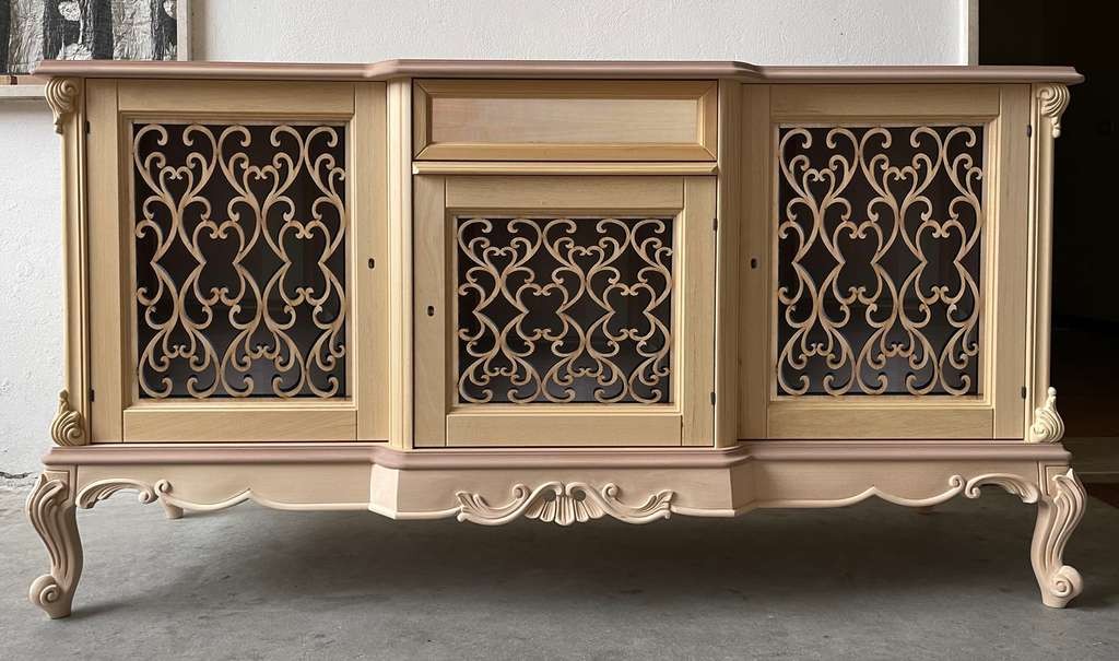 Credenza 3 porte 1 cassetto classica barocco legno grezzo incisa 174x60x92 - Mobili 2G