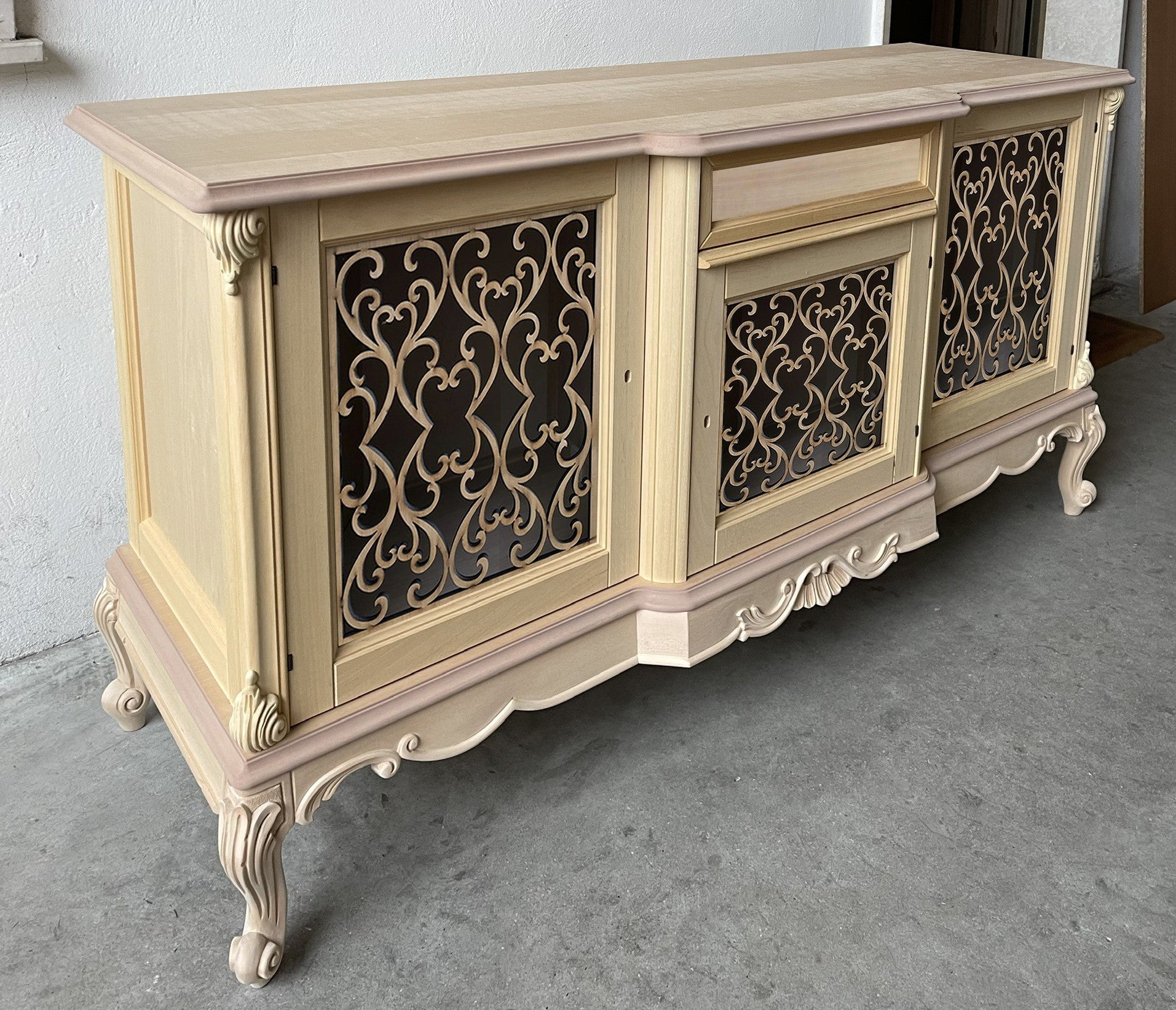 Credenza 3 porte 1 cassetto classica barocco legno grezzo incisa 174x60x92 - Mobili 2G