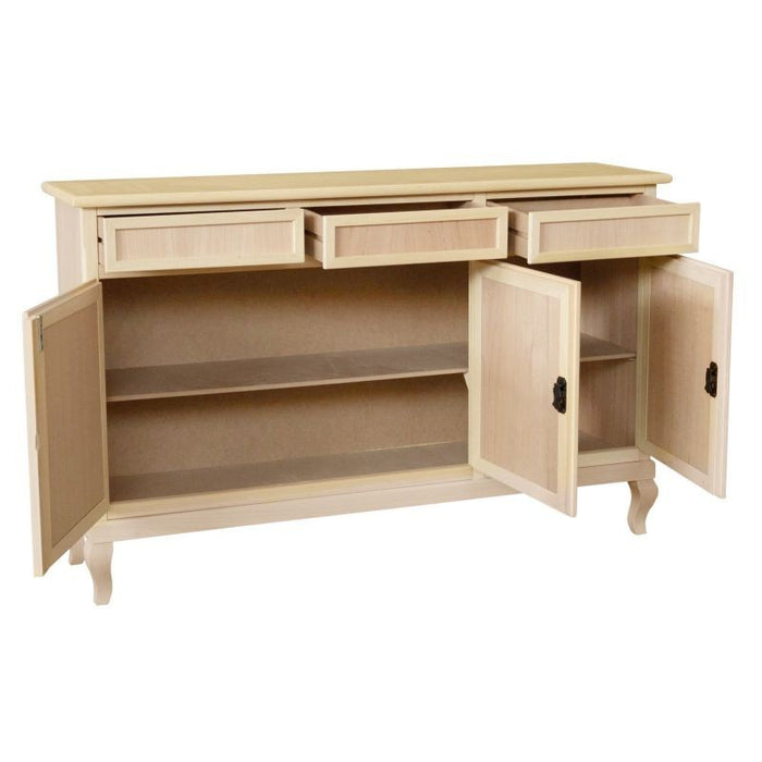 Credenza 3 porte 3 cassetti legno grezzo 155x45x98 - Mobili 2G