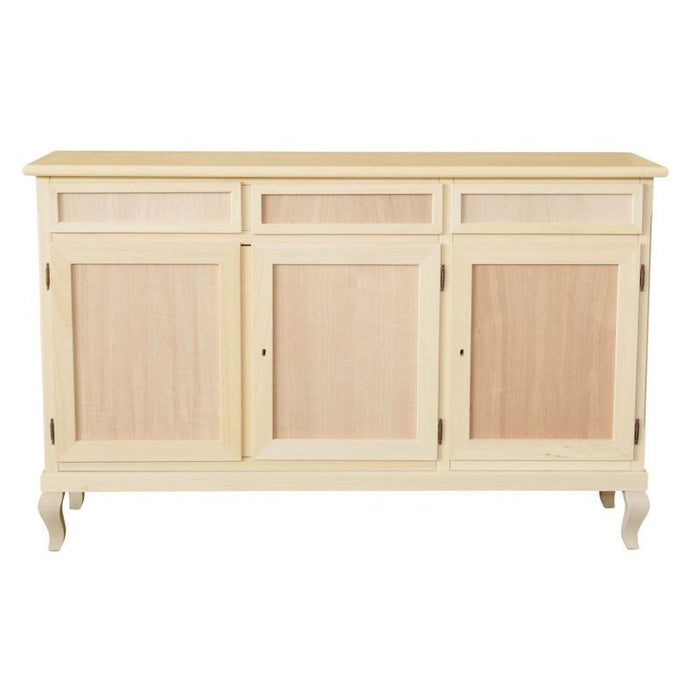 Credenza 3 porte 3 cassetti legno grezzo 155x45x98 - Mobili 2G