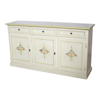 Credenza 3 porte legno shabby bianco anticato decori verdi 156x42x86 - Mobili 2G