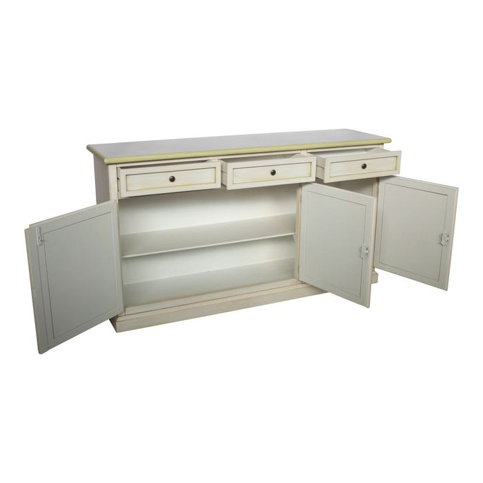 Credenza 3 porte legno shabby bianco anticato decori verdi 156x42x86 - Mobili 2G