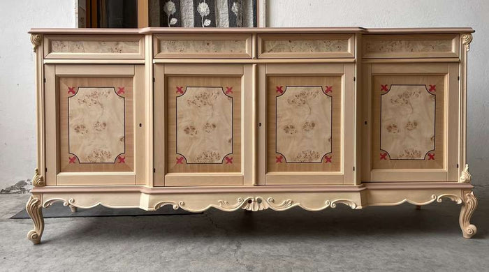 Credenza 4 porte 4 cassetti classica barocco intarsio legno grezzo 227x60x106 - Mobili 2G