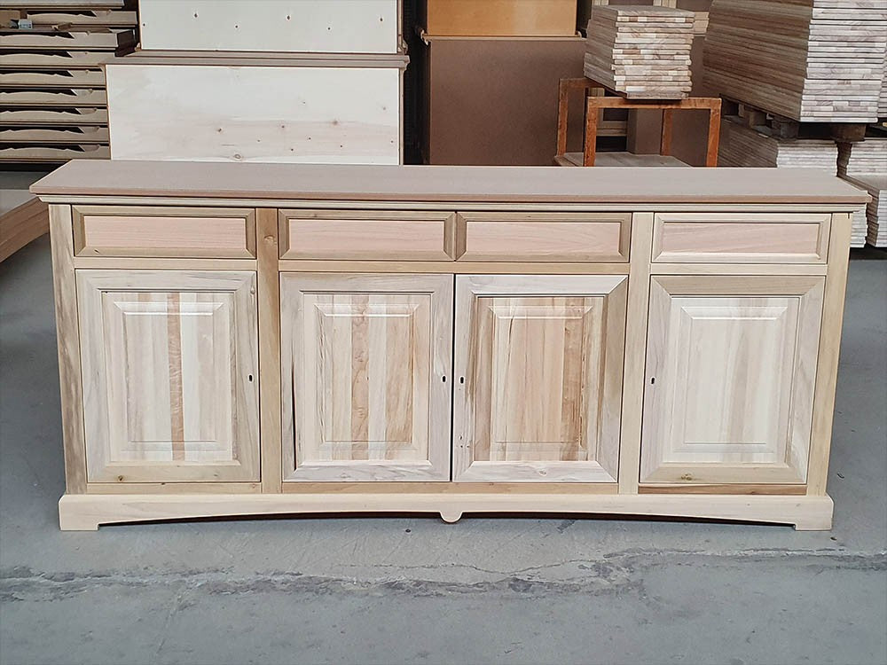 Credenza 4 porte 4 cassetti legno grezzo 220x46x96 - Mobili 2G