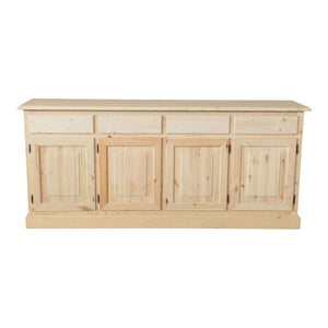 Credenza 4 porte 4 cassetti legno massello pino grezzo 195x45x85 - Mobili 2G