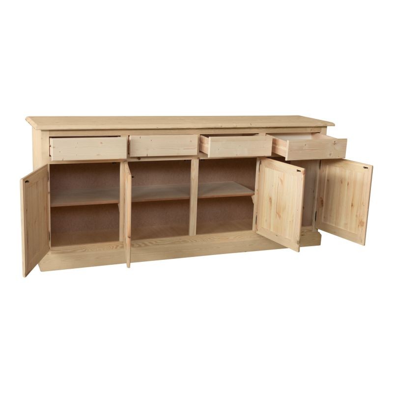 Credenza 4 porte 4 cassetti legno massello pino grezzo 195x45x85 - Mobili 2G