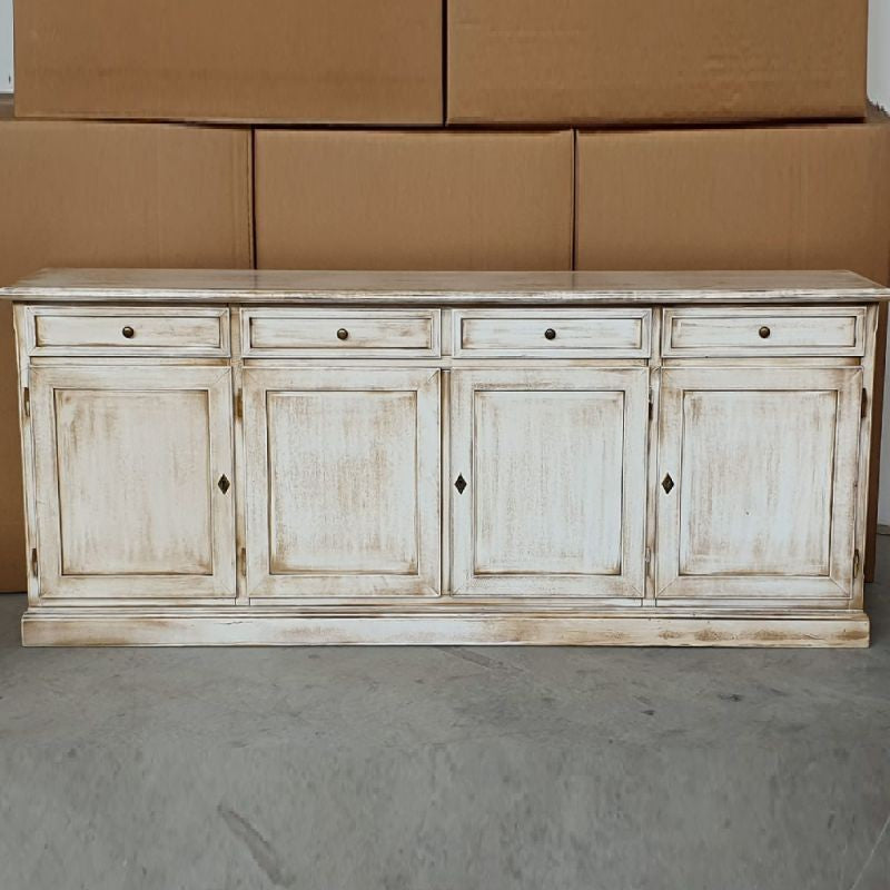 Credenza 4 porte legno shabby bianco anticato 205x42x86 - Mobili 2G