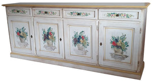 Credenza 4 porte legno shabby bianco anticato decori ocra 205x42x86 - Mobili 2G