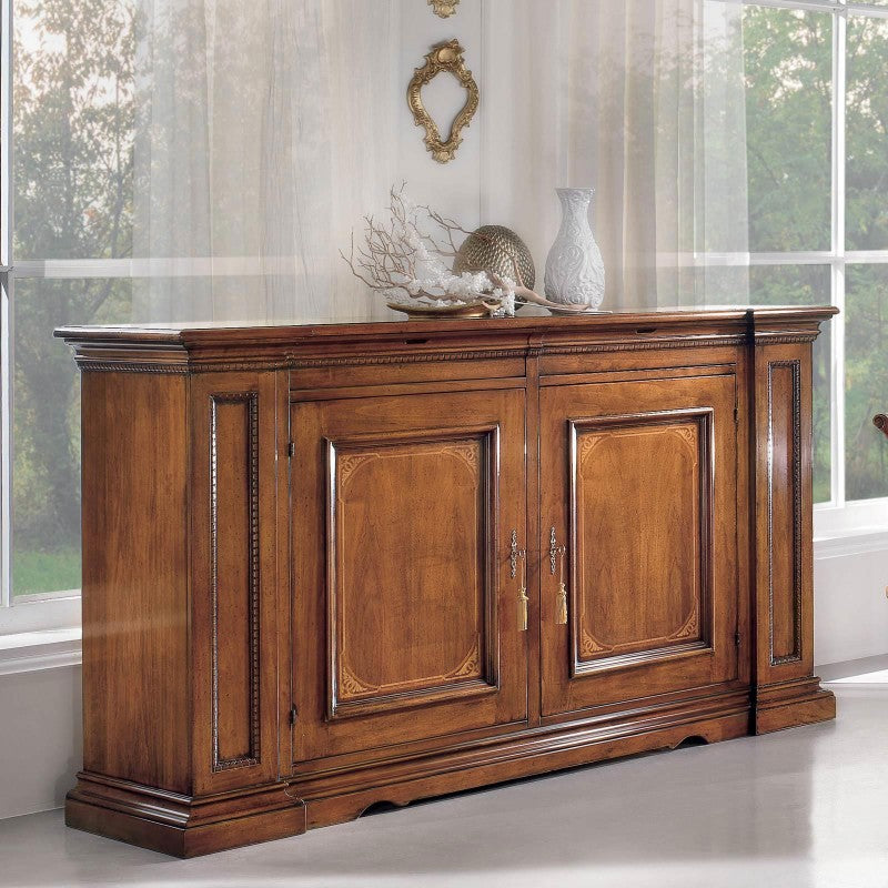 Credenza classica 2 porte 2 cassetti legno bassano intarsio 206x55x120 - Mobili 2G