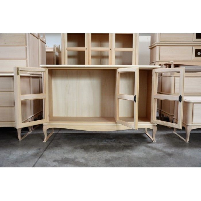 Credenza classica 3 porte in legno grezzo l.141 p.47 h.90 - Mobili 2G