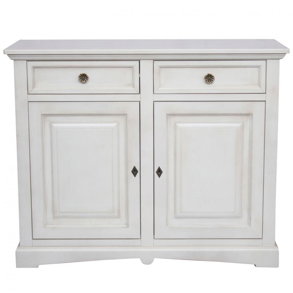 Credenza shabby 2 ante legno bianco anticato 117x46x96 - Mobili 2G