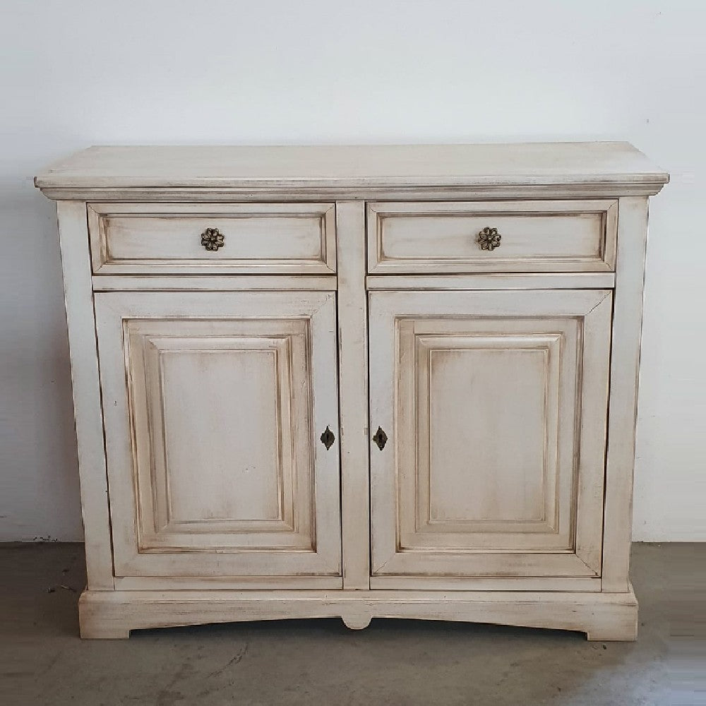 Credenza shabby 2 ante legno bianco anticato 117x46x96 - Mobili 2G