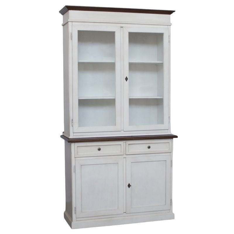 Cristalliera 2 porte shabby legno bianco invecchiato noce 105x42x205