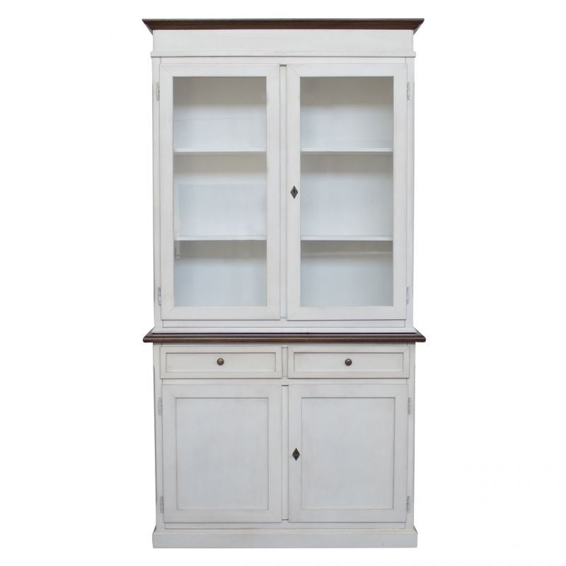 Cristalliera 2 porte shabby legno bianco invecchiato noce 105x42x205