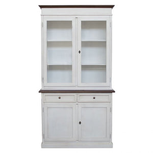 Cristalliera 2 porte shabby legno bianco invecchiato noce 105x42x205