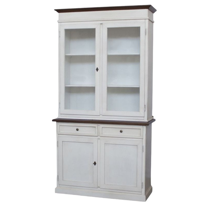 Cristalliera 2 porte shabby legno bianco invecchiato noce 105x42x205